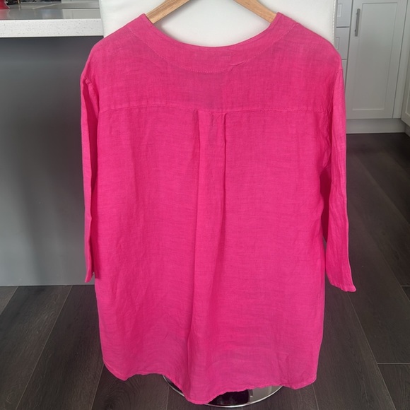 Linen Tunic Top 3/4 Sleeves Made in Italy Lagenlook Hot Pink Size M -L - Picture 9 of 12
